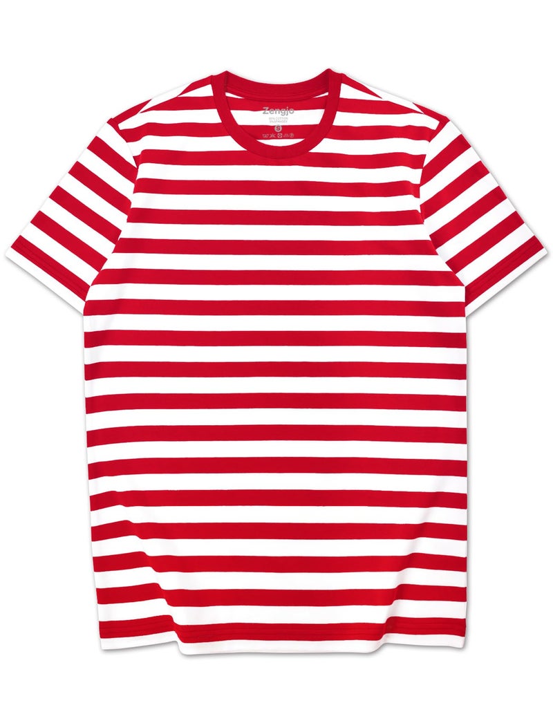 Zengjo Red and White Striped Shirt(M,Red&White WD(Red Rib)) - Image 2